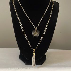 2 for 20 gold necklaces. Obsidian rock, clear crystal quartz wire wrapped.